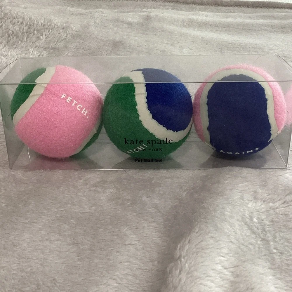 Kate Spade Pink Green and Blue Pet Tennis Ball Set